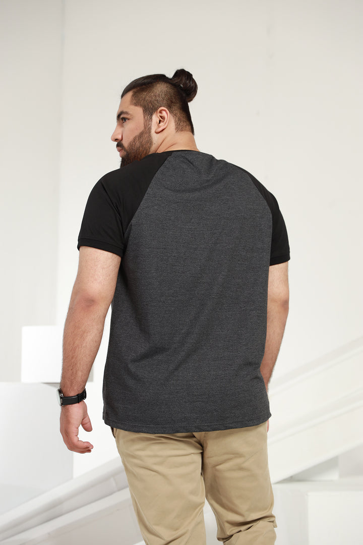 Charcoal Retro Raglan T-Shirt (Plus Size) - P21 - MT0076P