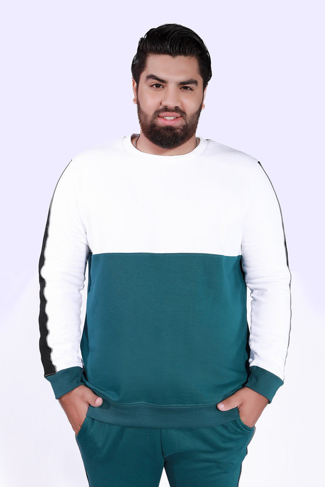 White-Zink Color Block Sweatshirt (Plus Size) - W21 - MSW032P