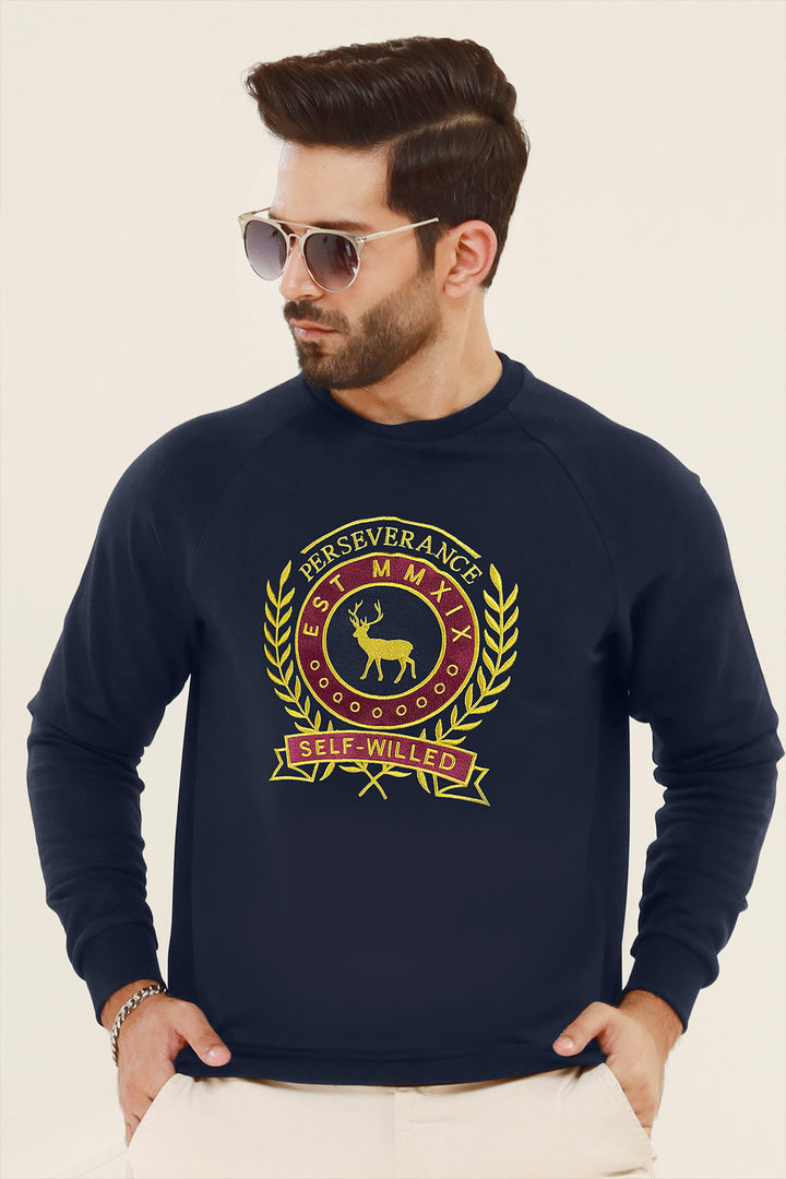 Perseverance Raglan Blue Embroidered Sweatshirt Online in Pakistan