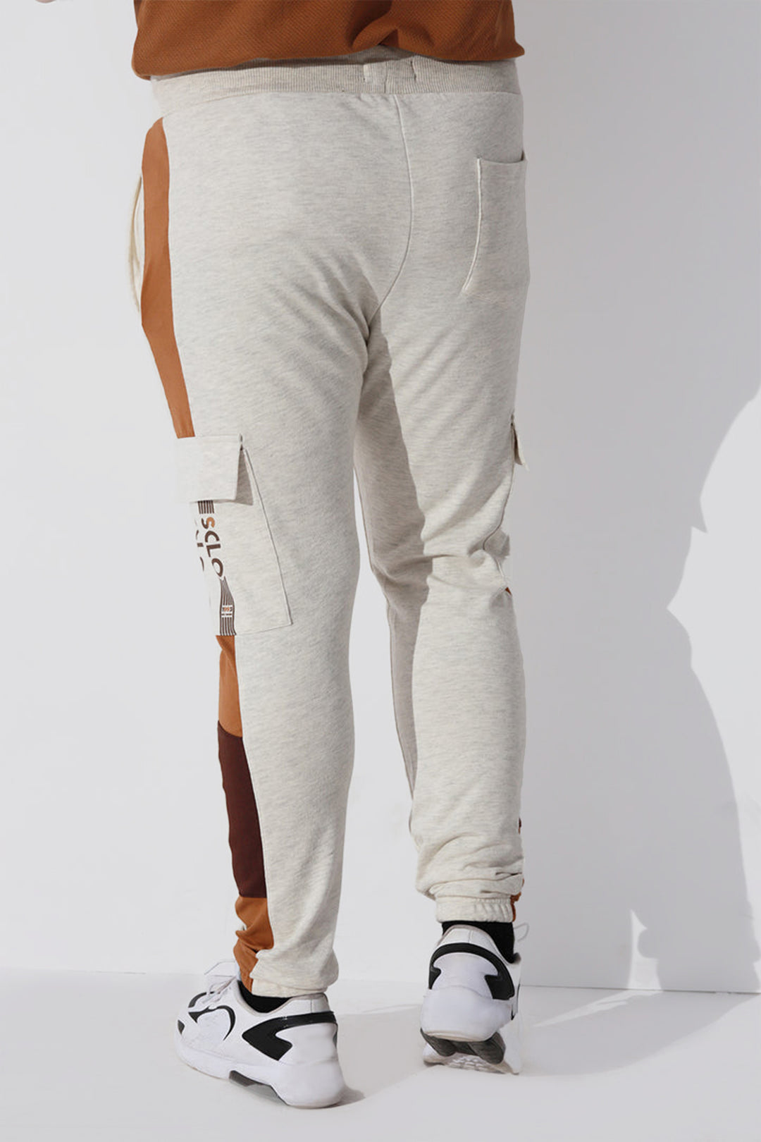 Brown Panel Striped Jog Pants (Plus Size) - P22 - MTR035P