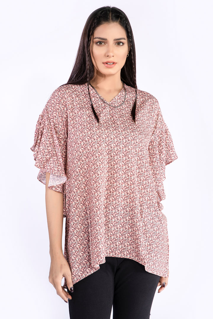 Printed Flared Sleeves Top - A21 - WWT0011