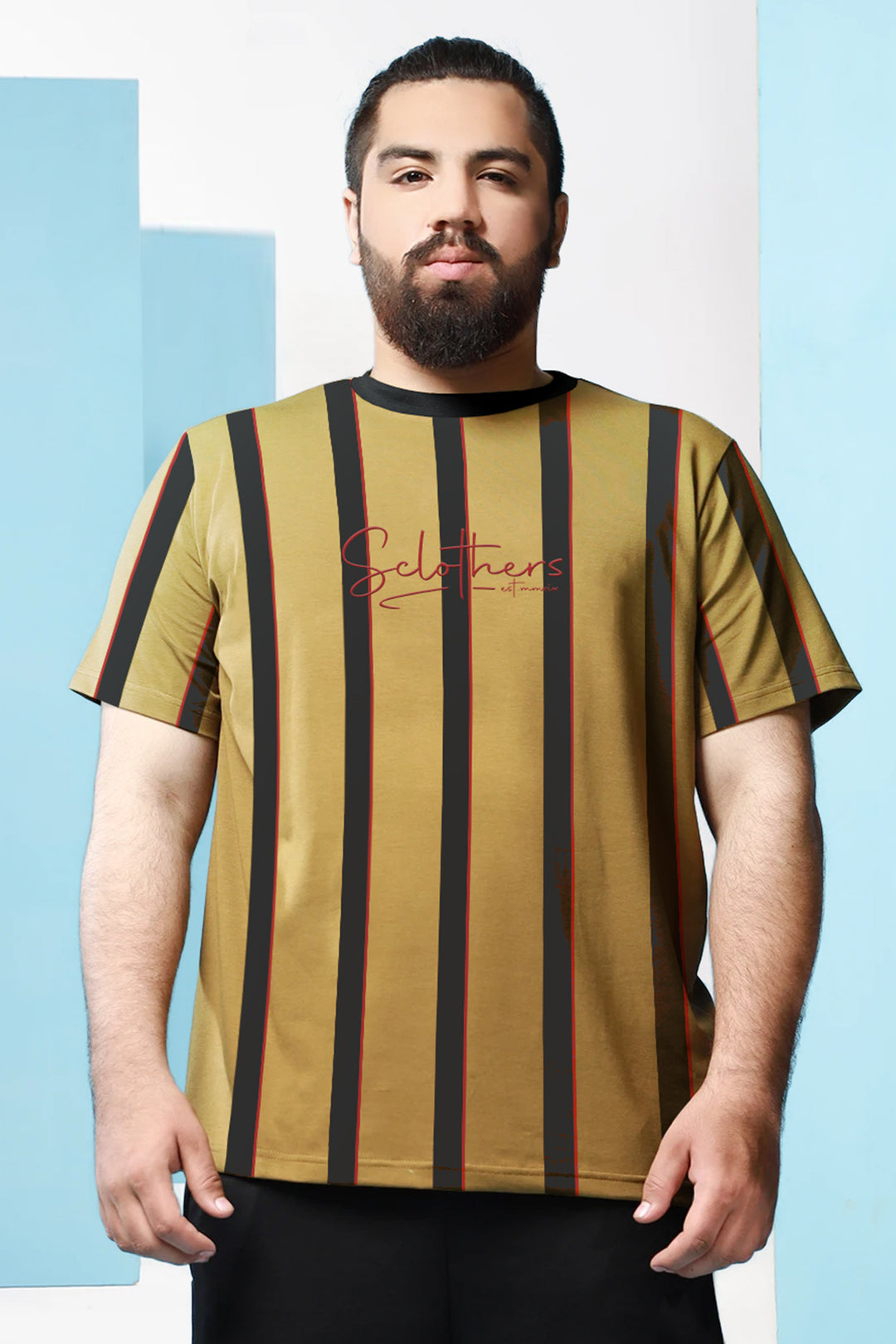 Green Fusion Striped T-Shirt (Plus Size) - S21 - MT0069P