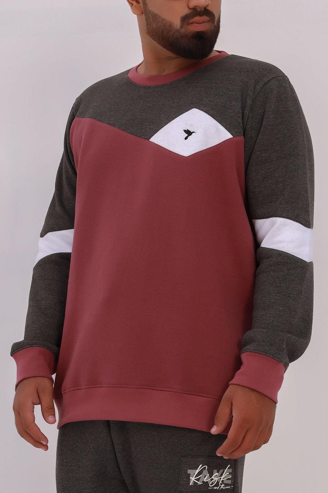Maroon Color Block Sweatshirt Mens Regular