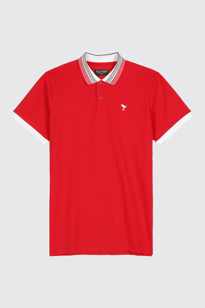 Red Contrast Jacquard Collar Polo Shirt - A23 - MP0187R