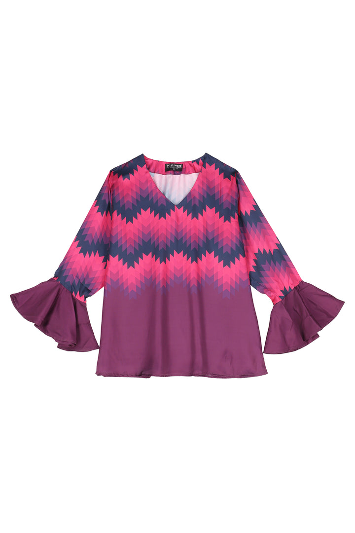 Aztec Flared Sleeves Top - A21 - WWT0008