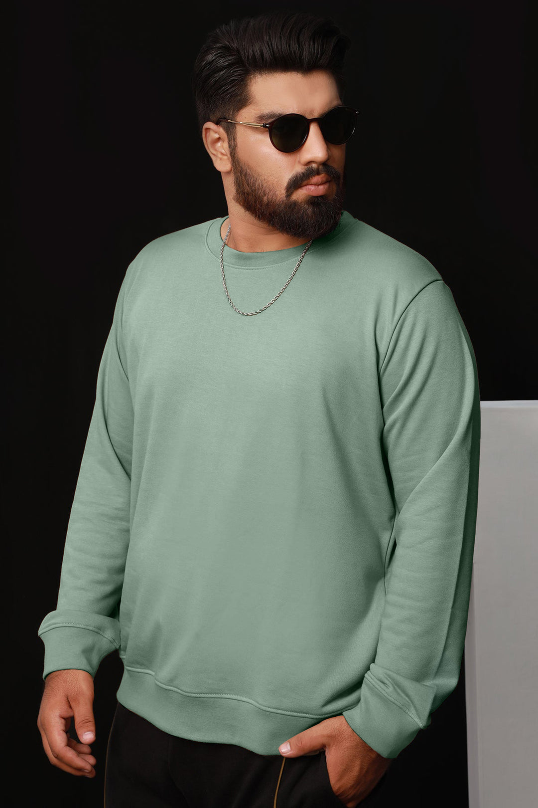 Basic Tea Green Sweatshirt (Plus Size) - W21 - MSW011P