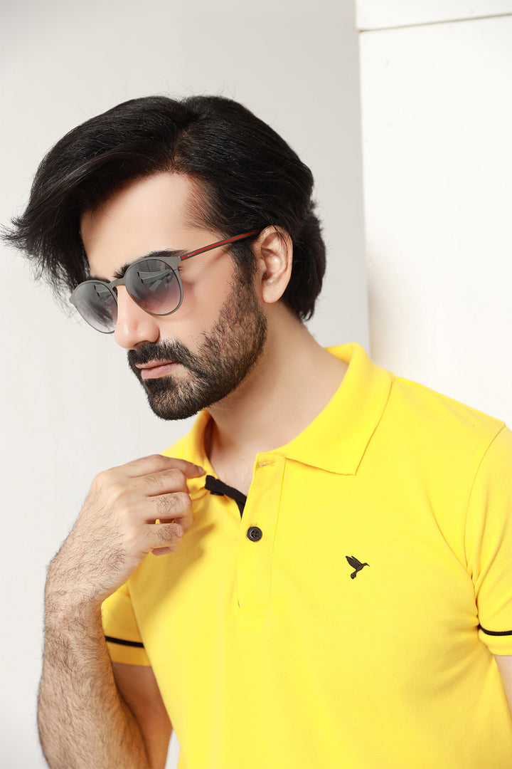 Yellow & Black Contrast Embroidered Polo Shirt - A23 - MP0213R